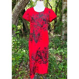 Vintage MAMO HOWELL Hawaiian Aloha Tropical Floral Midi Muumuu Dress Red 10